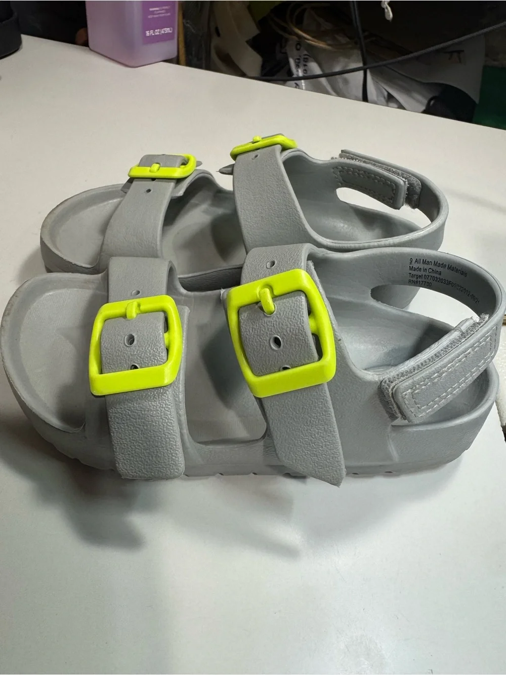 Cat & Jack Gray Sandals with Neon Yellow Buckles